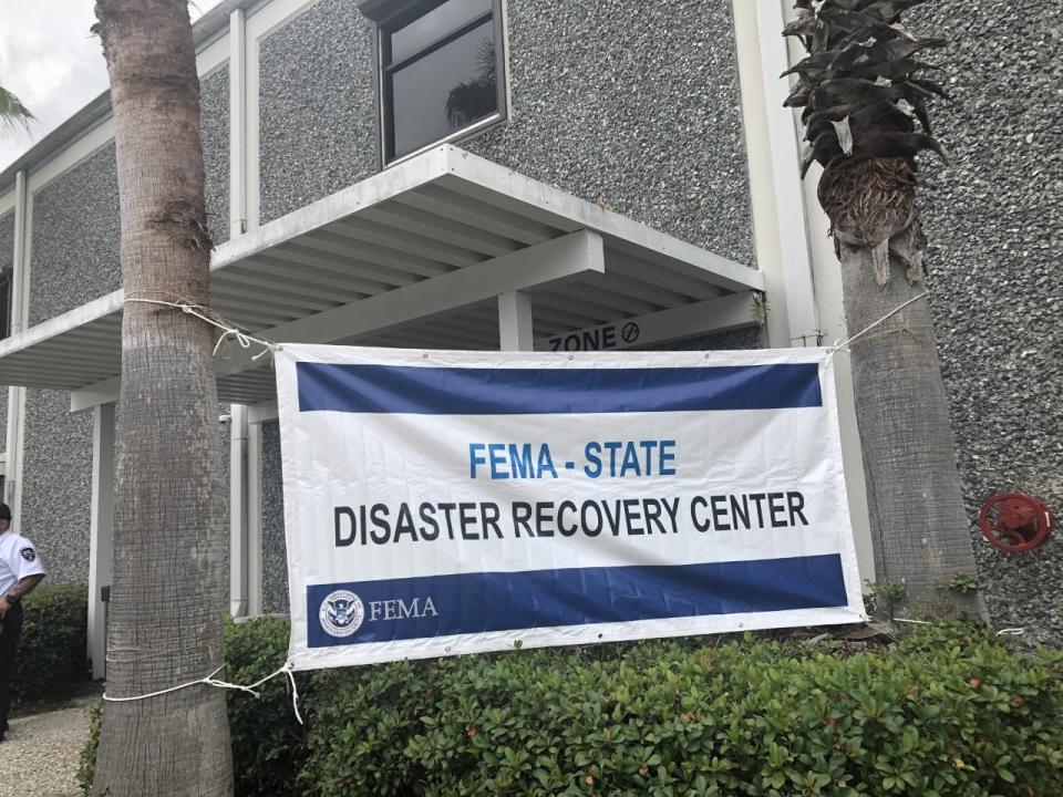 A temporary sign shows visitors to 1845 Holsonback Drive in Daytona Beach where the new Federal Emergency Management Agency Disaster Recovery Center is.