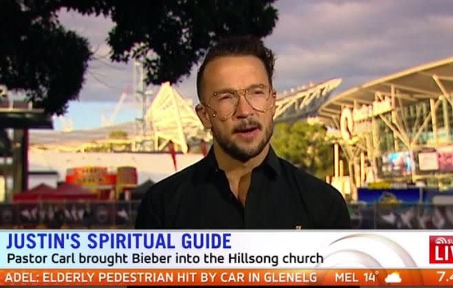 Appearing on Channel Seven's Sunrise on Wednesday morning, Lentz, who is one of Hillsong New York's lead pastors and a close friend of Bieber, says the 23-year-old pop sensation chooses to fly across the world to 