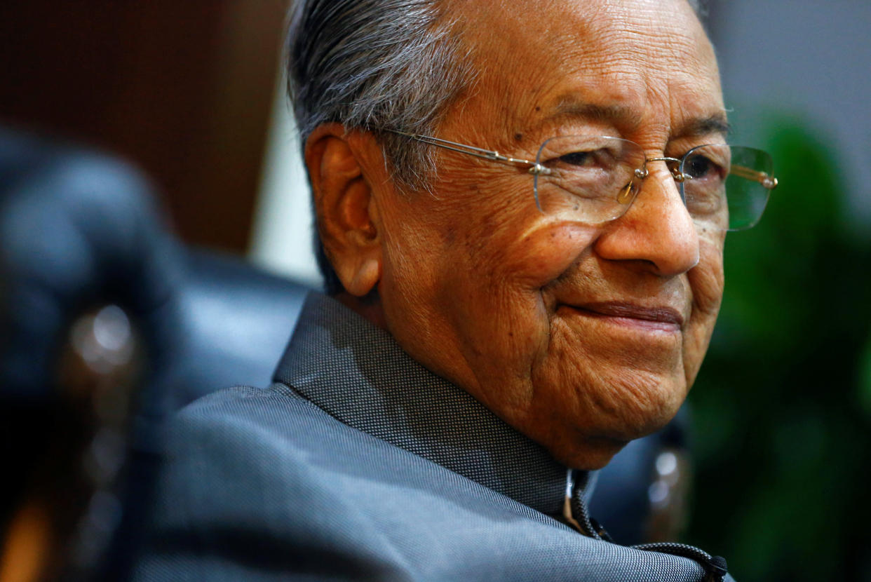 Malaysia's Prime Minister Mahathir Mohamad reacts during an interview with Reuters in Langkawi, Malaysia March 28, 2019. REUTERS/Feline Lim