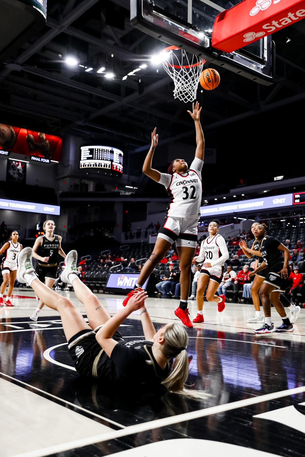 Destiny Thomas grabs a rebound during the Bearcats’ game against Purdue Fort Wayne. UC lost their WNIT game to end their season 14-18.