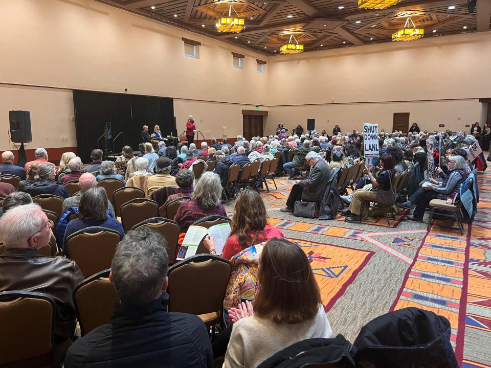Hundreds of attendees participate in a townhall meeting on nuclear waste in New Mexico, April 4, 2023 at the Santa Fe Convention Center.
