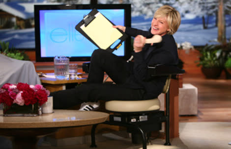 Ellen tries to work while working out with the Hawaii Chair.