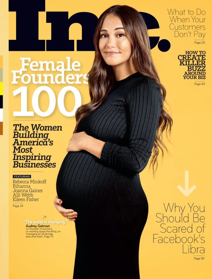 Audrey Gelman is the first 'visibly pregnant' CEO to feature on a business magazine cover. Source: Inc.