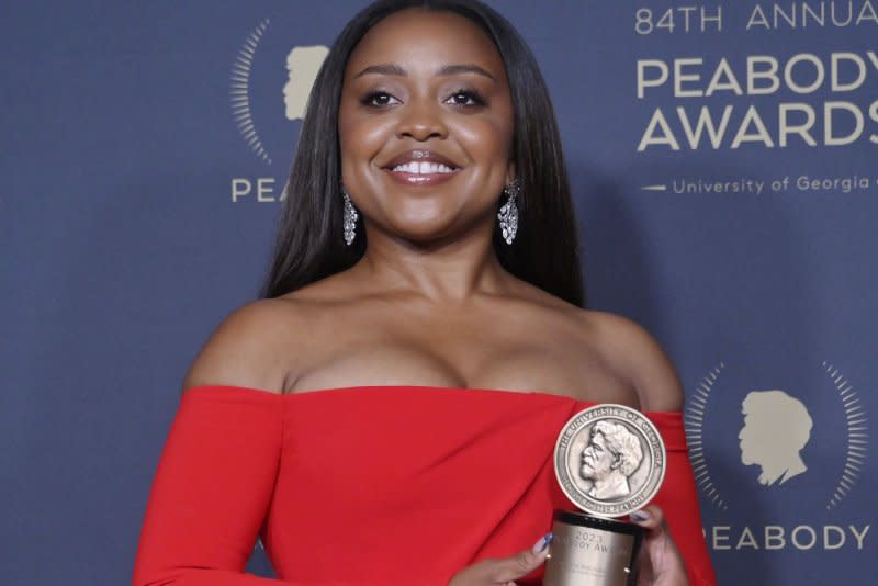 Quinta Brunson poses in the press room during 84th annual Peabody Awards at the Beverly Wilshire Four Seasons Hotel in Beverly Hills, California on Sunday. Photo by Jim Ruymen/UPI