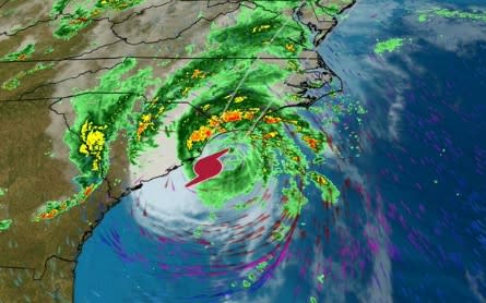 A radar image of Isaias making landfall in S Carolina  - Weather Channel