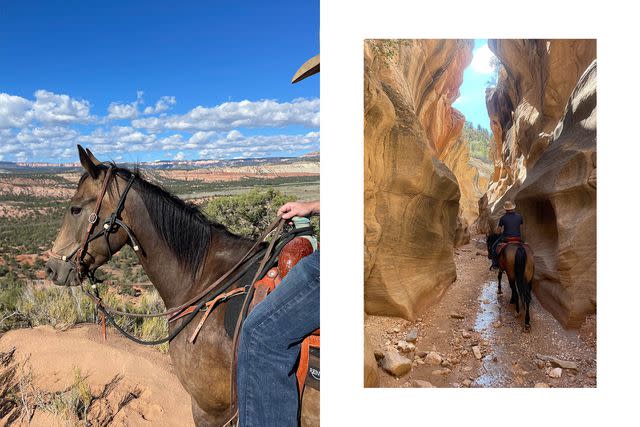 <p>Courtesy of Samantha Falewée</p> Saddling up with Western Canyons Trailrides; riding through a canyon.