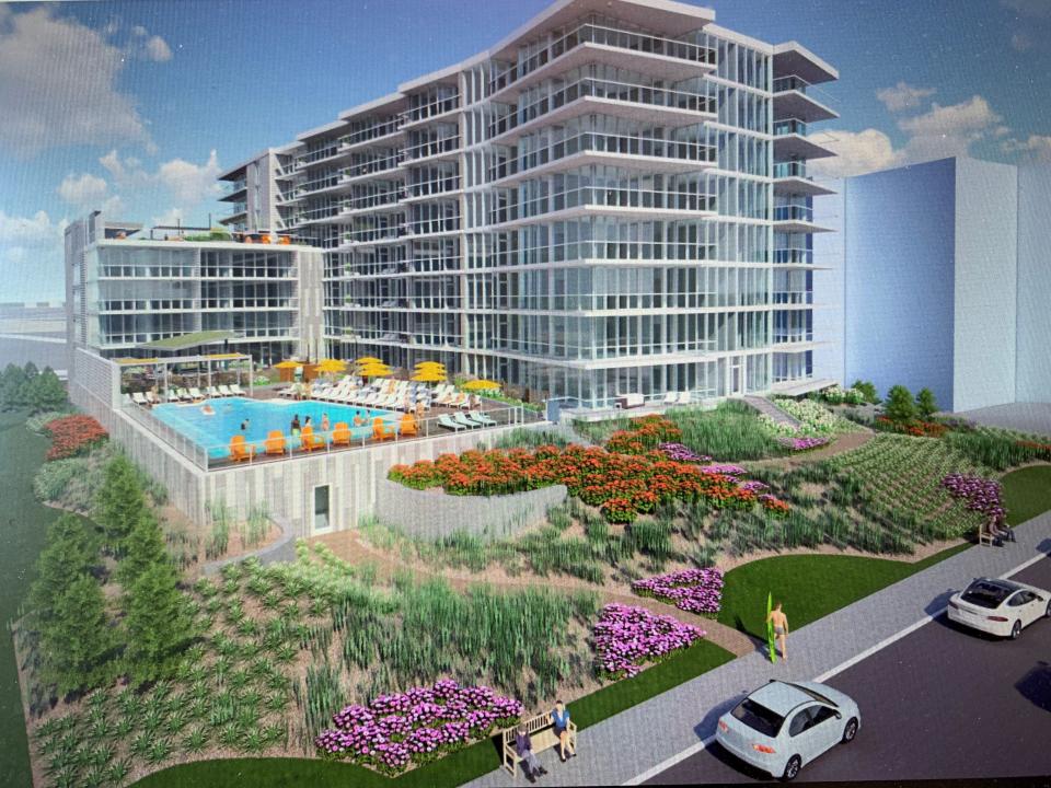 Design shows a proposed eight-story residential high rise for the Long Branch oceanfront.