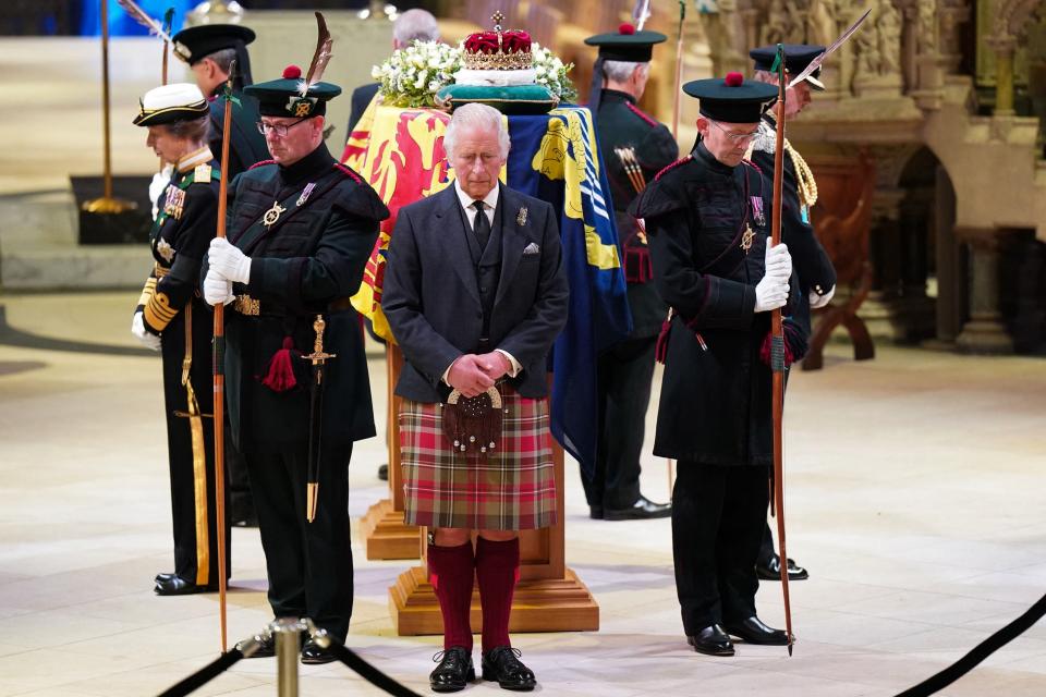 Britain’s King Charles III attends a Vigil at St Giles’ Cathedral, in Edinburgh, on 12 September 2022, following the death of Queen Elizabeth II on 8 September (Getty Images)