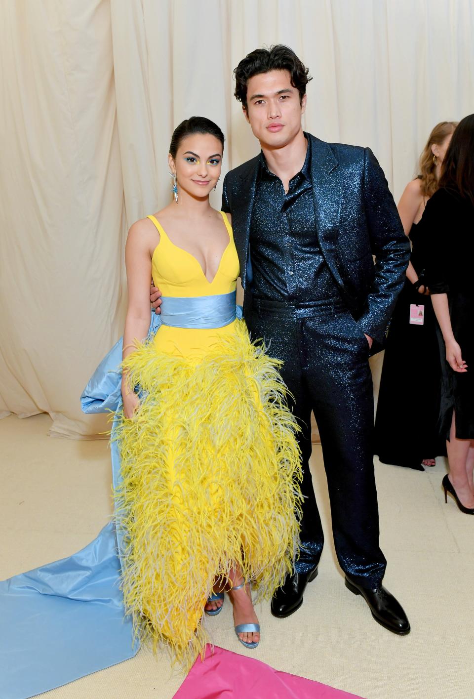 <h1 class="title">Camila Mendes in Atelier Prabal Gurung and Jimmy Choo shoes and Charles Melton in Sies Marjan</h1><cite class="credit">Photo: Getty Images</cite>