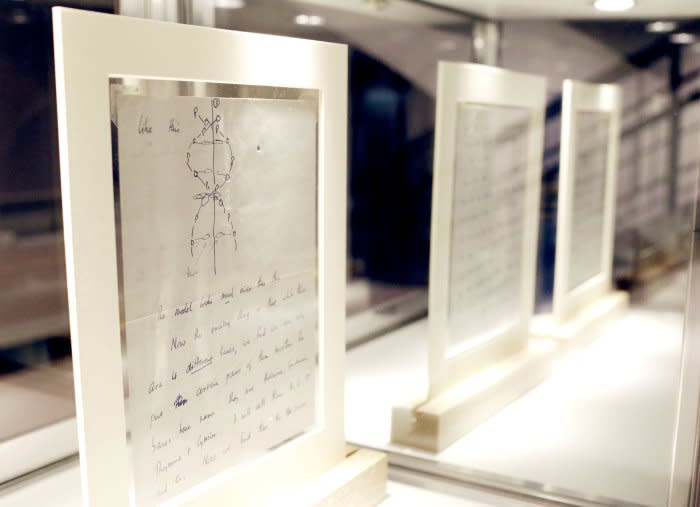 The Francis Crick Letter titled "Secret of Life" is on display at Christie's in New York City on April 5, 2013. The letter from Francis Crick to his son dated March 19, 1953, outlines the revolutionary discovery of the structure and function of DNA. File Photo by John Angelillo/UPI