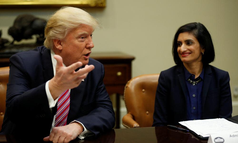 Donald Trump attends the Women in Healthcare panel hosted by Seema Verma, administrator of the Centers for Medicare and Medicaid Services, at the White House on Wednesday.