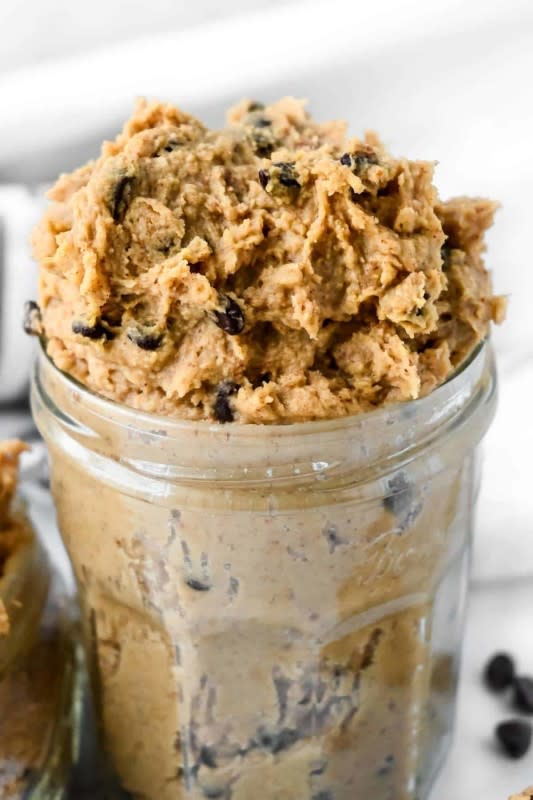 <p>Momma Fit Lyndsey</p><p>This is one of those recipes that you have to try to understand. Trust the process.</p><p><strong>Get the recipe: <a href="https://www.mommafitlyndsey.com/chickpea-cookie-dough" rel="nofollow noopener" target="_blank" data-ylk="slk:Chickpea Cookie Dough;elm:context_link;itc:0;sec:content-canvas" class="link rapid-noclick-resp">Chickpea Cookie Dough</a></strong></p>