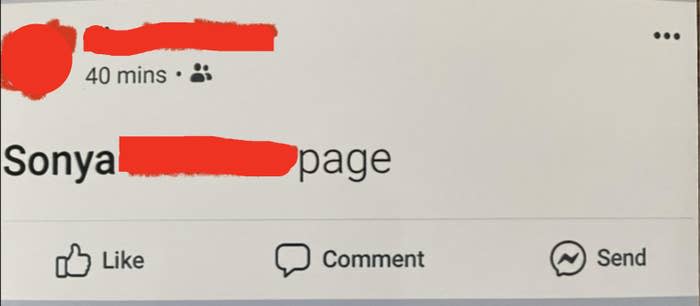 father-in-law makes a facebook post of the ex's page instead of using the search bar