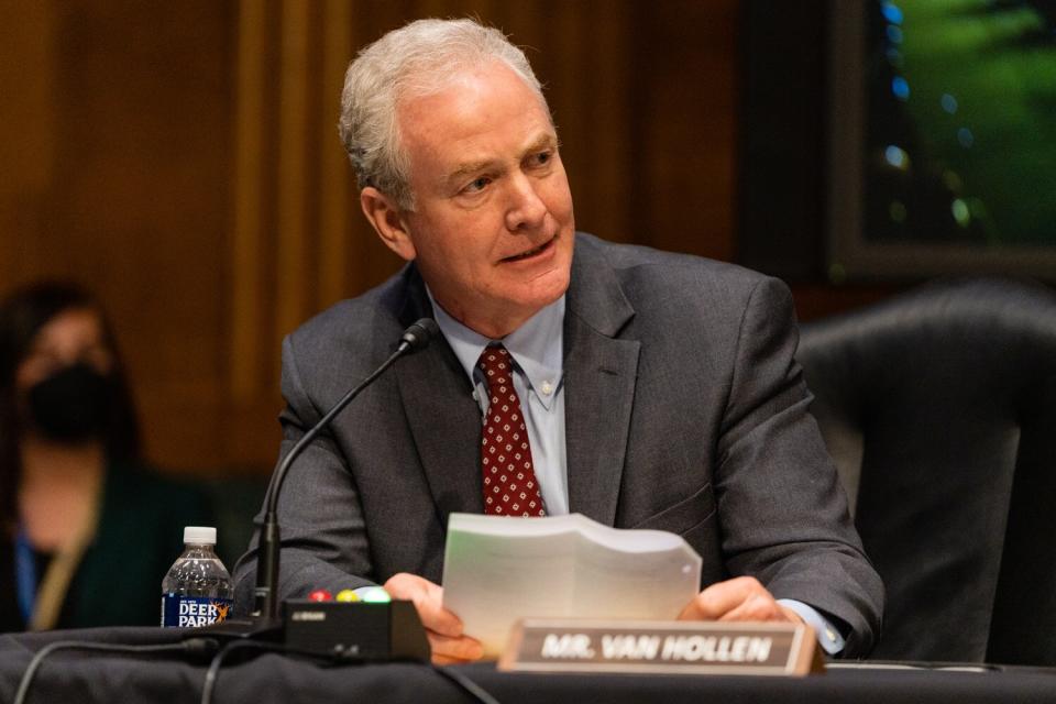 Senator Chris Van Hollen, a Democrat from Maryland, speaks during a Senate Foreign Relations Committee hearing in Washington, D.C.