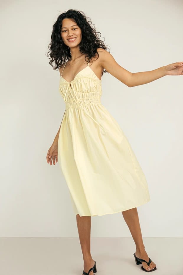 <p>Ciao Lucia Contessa Dress, $365, <a href="https://ciaolucia.com/products/contessa-dress-lemon?variant=39932058304582&currency=USD&utm_medium=product_sync&utm_source=google&utm_content=sag_organic&utm_campaign=sag_organic&gclid=CjwKCAjwkYGVBhArEiwA4sZLuHd4Od7JaG7zKWen_KLB3ILegYvODGzt9_gTMuorohRuQSK-S3GgeBoC8f4QAvD_BwE" rel="nofollow noopener" target="_blank" data-ylk="slk:available here;elm:context_link;itc:0;sec:content-canvas" class="link ">available here</a> (sizes XS-XL).</p>