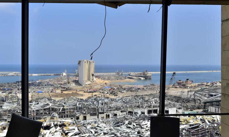 A view of the site of the explosion, as search and rescue operations continue in Beirut.