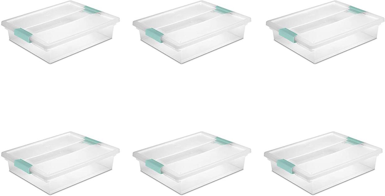 Sterilite 19638606 Large Clip Box, Clear with Blue Aquarium Latches, 6-Pack