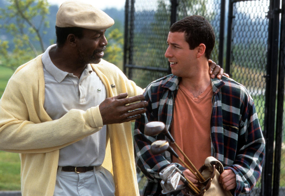 Carl Weathers talks to Adam Sandler in a scene from the film 'Happy Gilmore', 1996. (Photo by Universal/Getty Images)