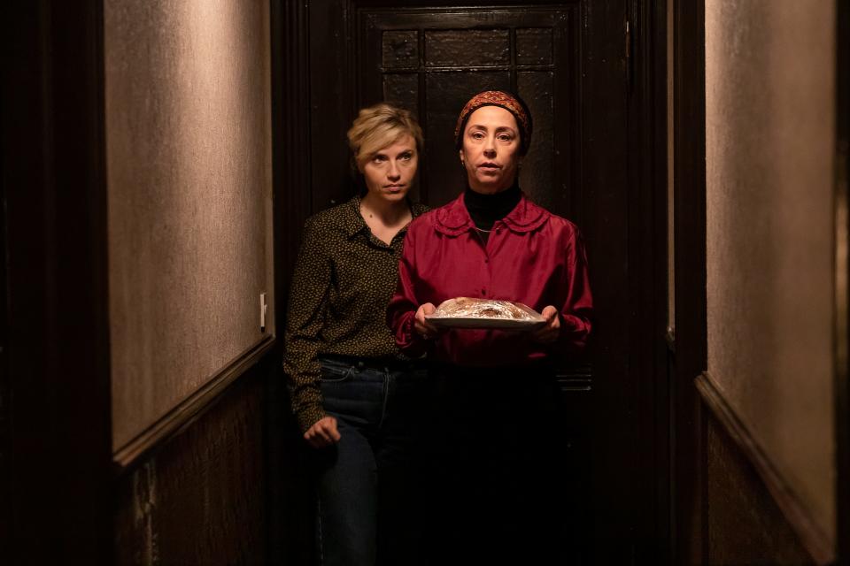 A washed-up Danish actress (Josephine Park, left) moves to London but there's something odd going on with her new Jewish girlfriend's mom (Sofie Gråbøl) in the horror romance "Attachment."