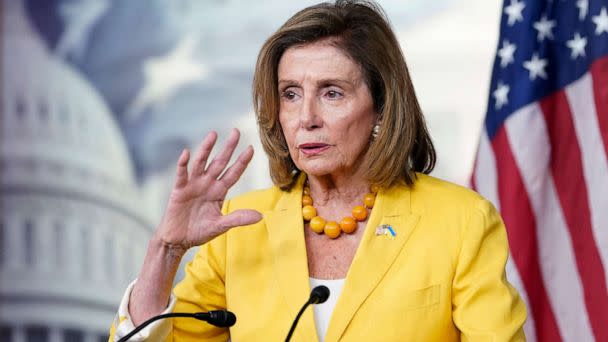 PHOTO: House Speaker Nancy Pelosi speaks at her weekly press conference on Capitol Hill, Aug. 12, 2022, in Washington, D.C. (Mariam Zuhaib/AP)