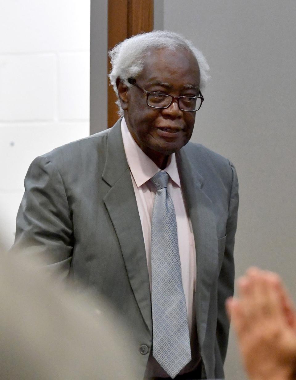 Henry Porter, founder of the Westcoast Center for Human Development, enters the courtroom Thursday in Sarasota. Porter is charged with two counts of sexually assaulting a child. Although multiple investigations by police uncovered allegations by more than a dozen adults and children, previous investigations in 1990 and the early 2000s were not able to bring forth criminal charges as the statute of limitations prevented them. 