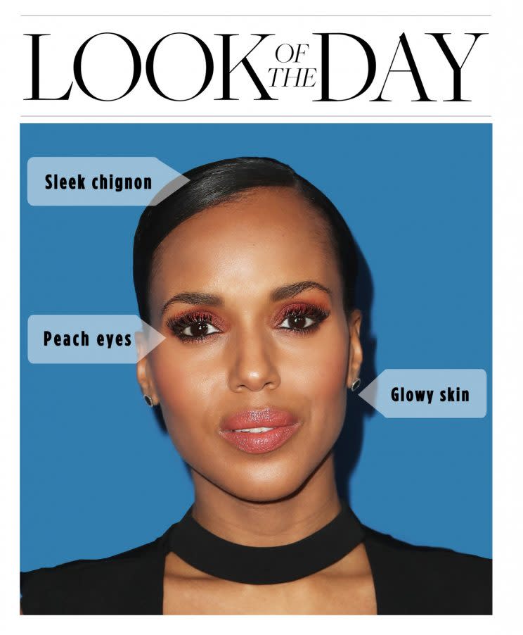 How gorgeous is Kerry Washington's pink eye makeup? (Photo: Getty)