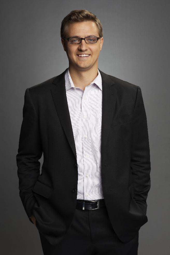 Chris Hayes of MSNBC is seen in an udated photo provided by MSNBC. Hayes will replace Ed Schultz, who is losing his prime-time show on MSNBC. Schultz will be replaced weeknights by Hayes, whose talk show, "Up," has been a weekend morning mainstay on the MSNBC schedule since 2011. It begins April 1. The cable network says Schultz is being moved to the weekends, to host two-hour shows Saturday and Sunday at 5 p.m. EDT. (AP Photo/MSNBC)