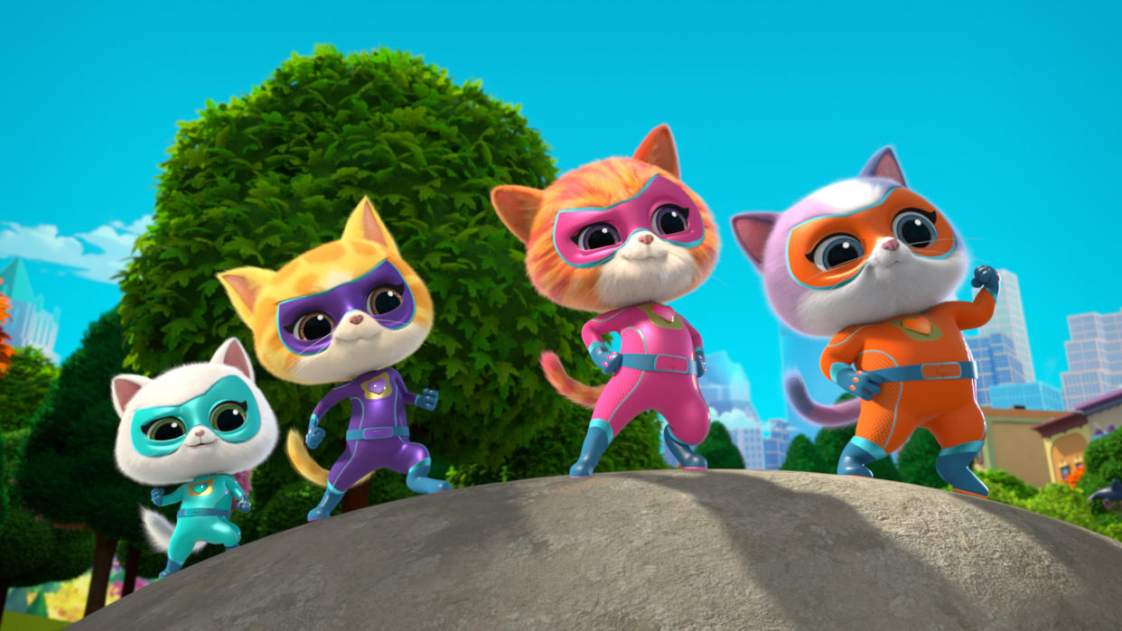 SuperKitties stars Bitsy, Sparks, Ginny and Buddy. (Photo: Disney)