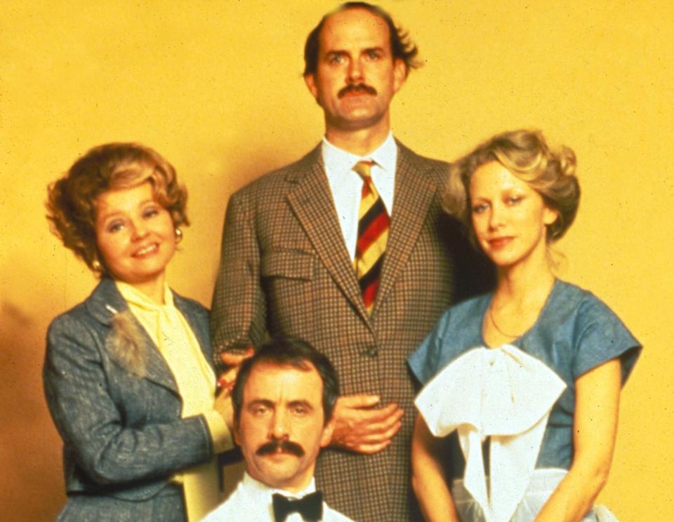 John Cleese, Prunella Scales, Connie Booth and Andrew Sachs in Fawlty Towers. (BBC)