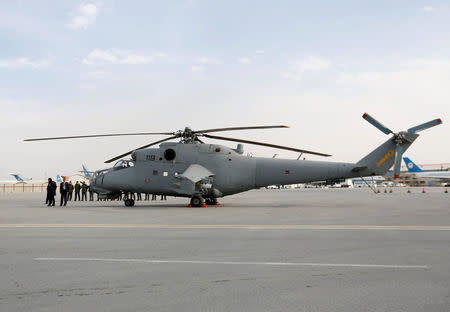 A helicopter donated by India is parked at the airport in Kabul, Afghanistan December 25, 2015. Picture taken December 25, 2015. REUTERS/Mohammad Ismail