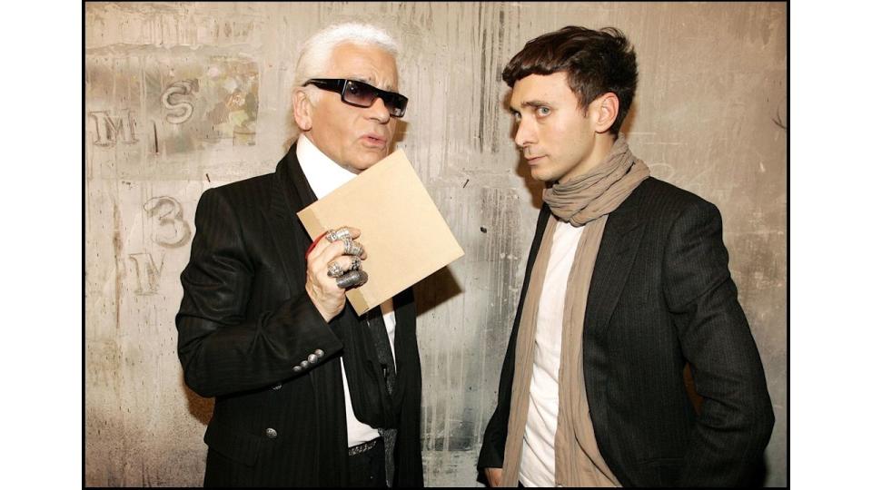 Karl Lagerfeld and Hedi Slimane at Dior Homme