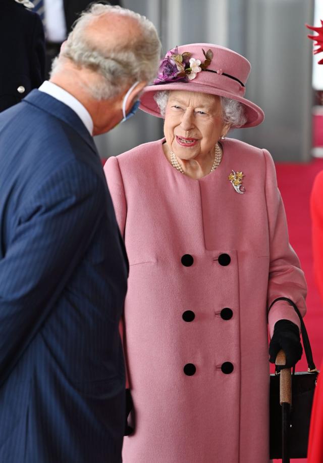 Queen Elizabeth Is Pretty in Pink as She Arrives to 21-Gun Salute in Wales