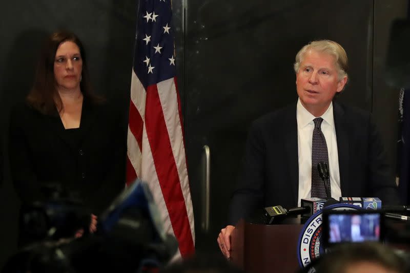 Manhattan District Attorney Cyrus Vance Jr speaks at the New York Criminal Court following film producer Harvey Weinstein's guilty verdict in his sexual assault trial in New York