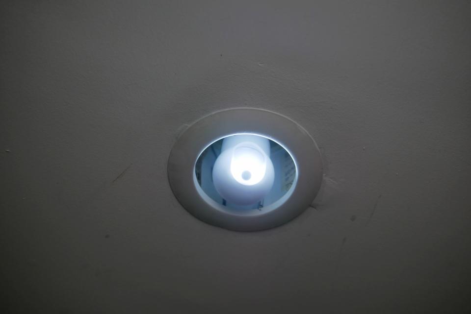 GALAYOU 2K Light Bulb Security Camera used indoors with dome light fixture.