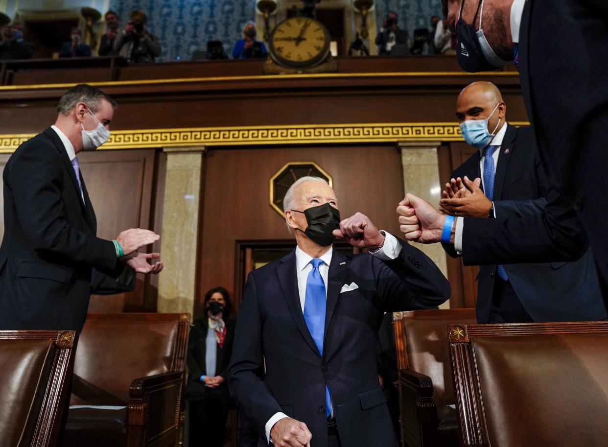 President Joe Biden arrives to speak to a joint session of Congress, Wednesday, April 28, 2021, in the House Chamber at the U.S. Capitol in Washington.