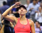 Sept 8, 2016; New York, NY, USA; Angelique Kerber of Germany reacts after beating Caroline Wozniacki of Denmark on day eleven of the 2016 U.S. Open tennis tournament at USTA Billie Jean King National Tennis Center. Mandatory Credit: Robert Deutsch-USA TODAY Sports