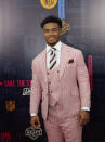 Oklahoma quarterback Kyler Murray walks the red carpet ahead of the first round at the NFL football draft, Thursday, April 25, 2019, in Nashville, Tenn. (AP Photo/Mark Humphrey)