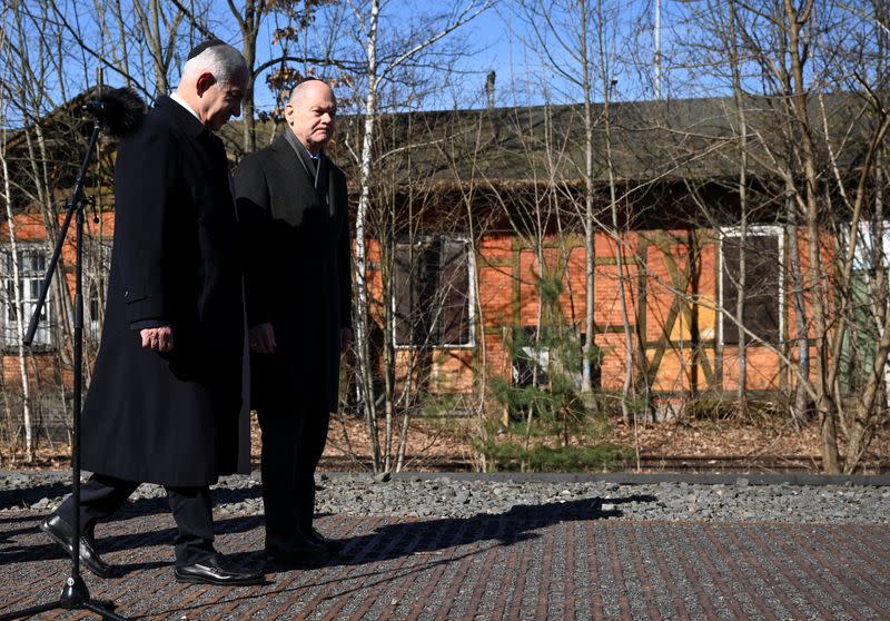 Israeli PM Netanyahu and German Chancellor Scholz visit Gleis 17 memorial in Berlin