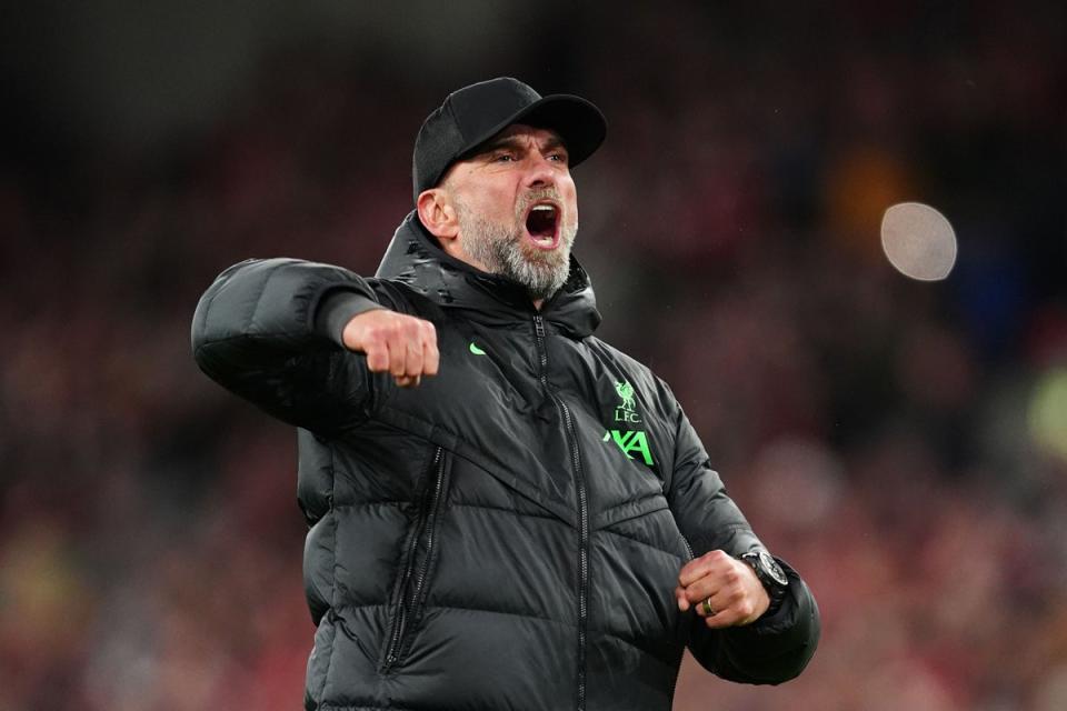 Liverpool manager Jurgen Klopp celebrates following the win over Sheffield United (PA Wire)