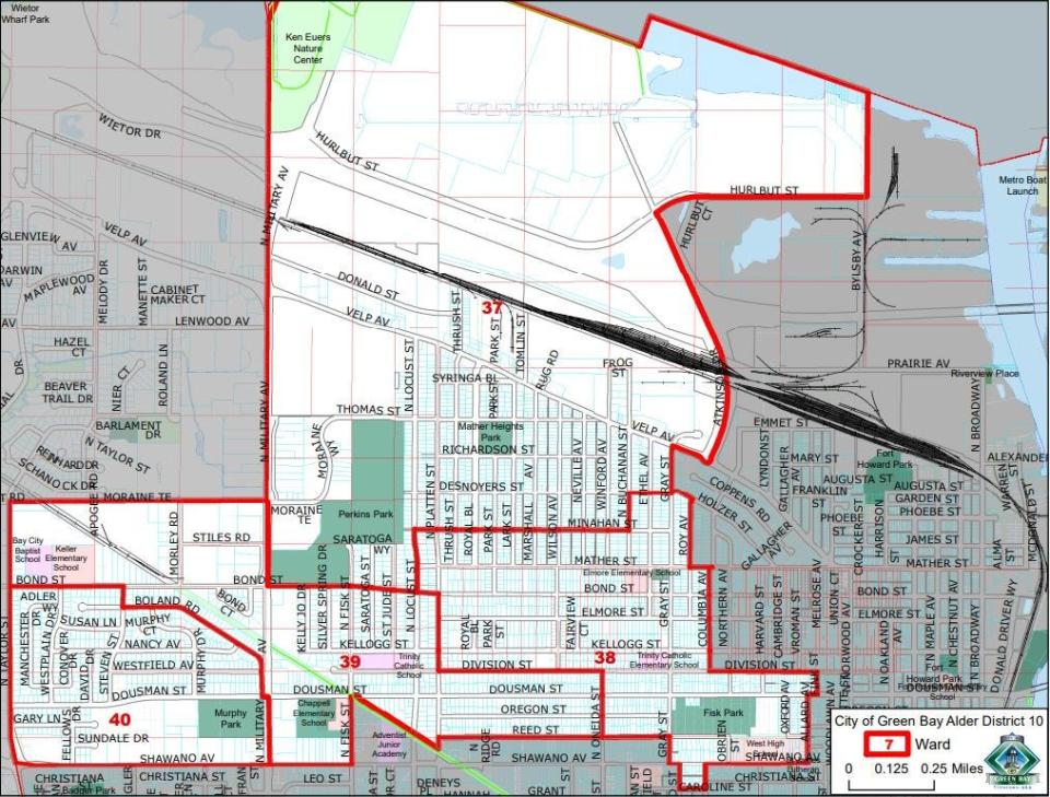 The Green Bay City Council District 10 boundaries.
