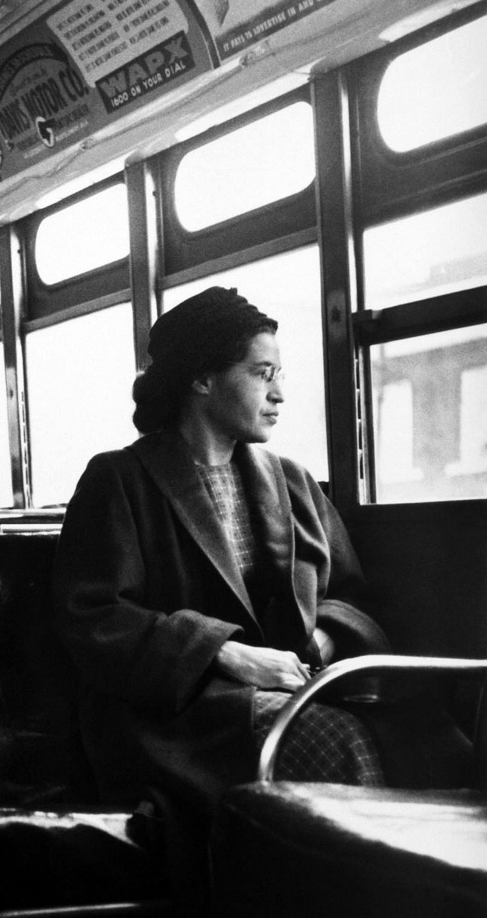 Rosa Parks sits on a public bus in Montgomery, Alabama. (Photo: Photo 12/Getty Images)
