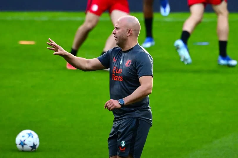 Arne Slot during a pre-Champions League training session with Feyenoord.