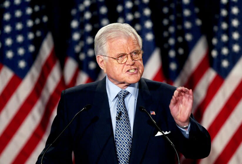 Sen. Edward M. Kennedy, D-Mass, delivers a speech at George Washington University in Washington in 2004.