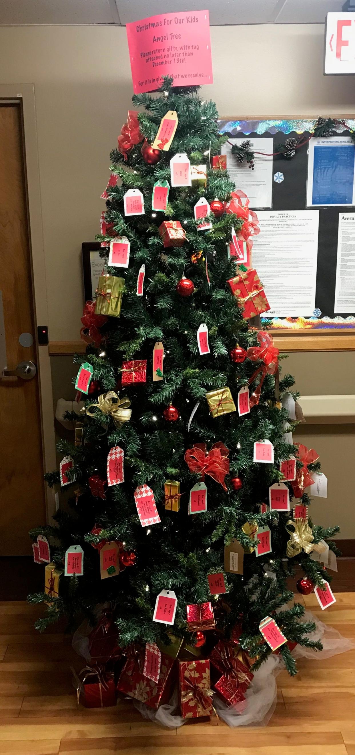 Tags fill an Angel Tree last year in Dell Rapids. There will be two Angel Trees this year in Dells, one  at County Fair and the other at First National Bank.