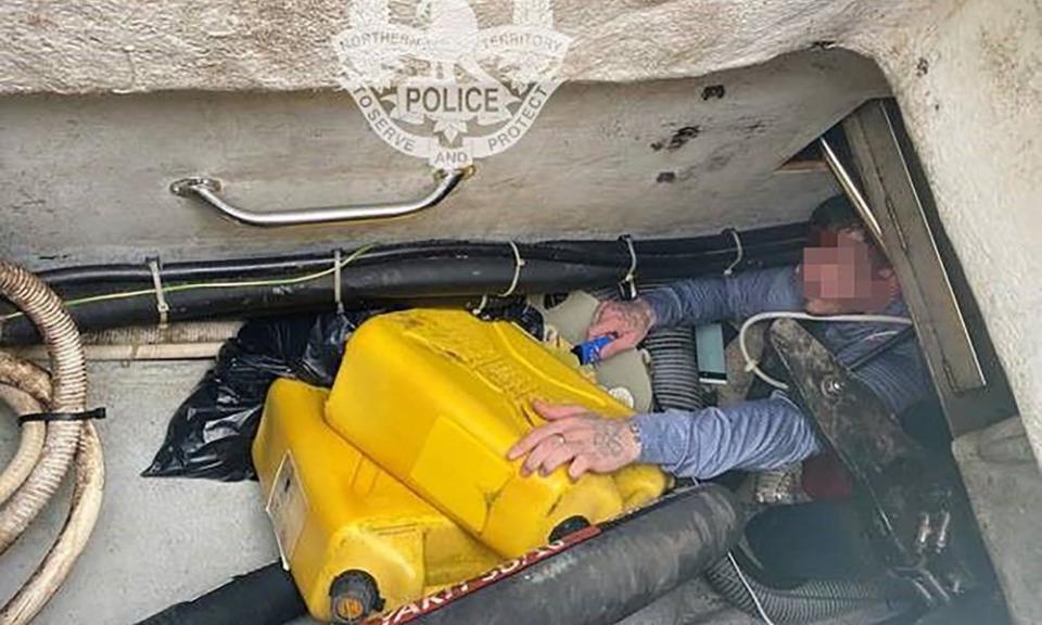 Northern Territory police arrested a 32-year-old man, reportedly Mark Horne, as a yacht attempted to sail out of Darwin on Wednesday afternoon