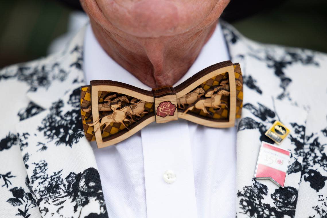 A bow tie made of wood was hard to miss on Kentucky Derby Day at Churchill Downs. Silas Walker/swalker@herald-leader.com