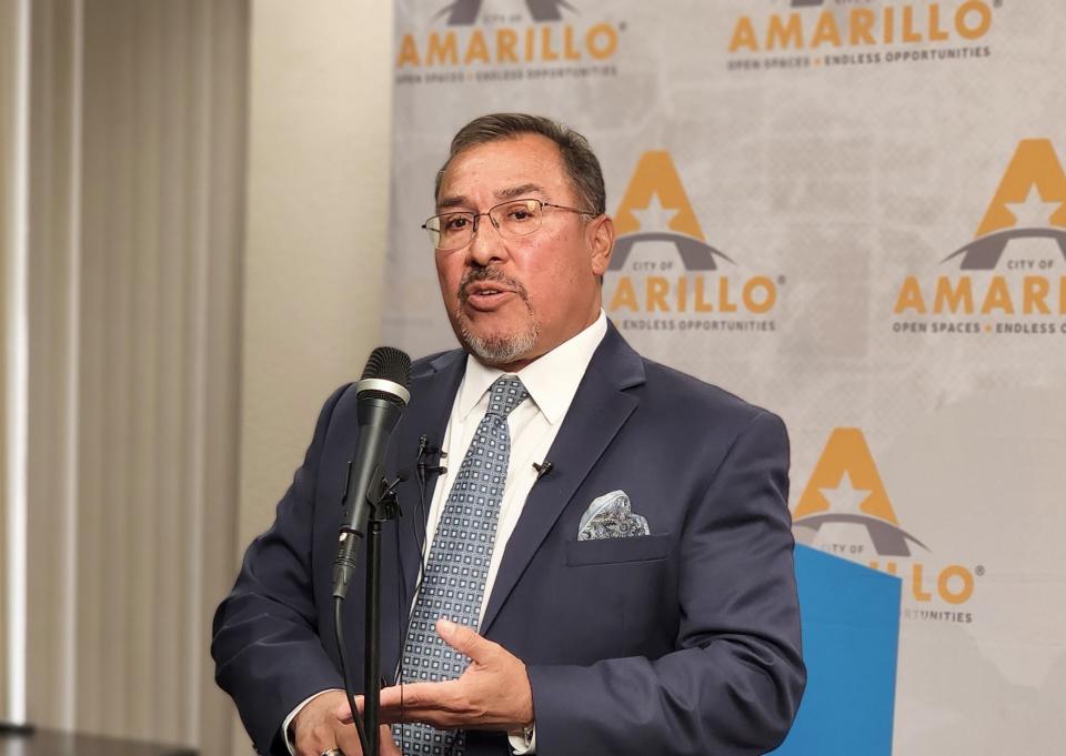 Fred Maldonado, regional vice president of AT&T, spoke Tuesday about his company's involvement with the Amarillo broadband initiative at city hall.
