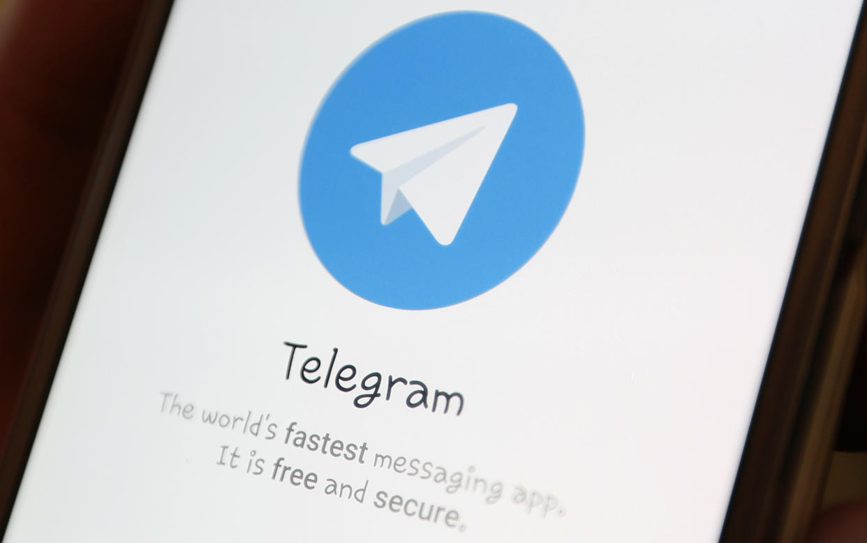 The Telegram logo is seen on a screen of a smartphone in this picture illustration taken April 13, 2018. REUTERS/Ilya Naymushin