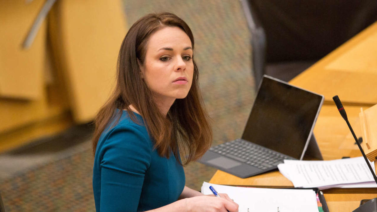 Scottish Finance Secretary Kate Forbes delivers her budget at the Scottish Parliament in Edinburgh on January 28, 2021. (Photo by Robert Perry / POOL / AFP)