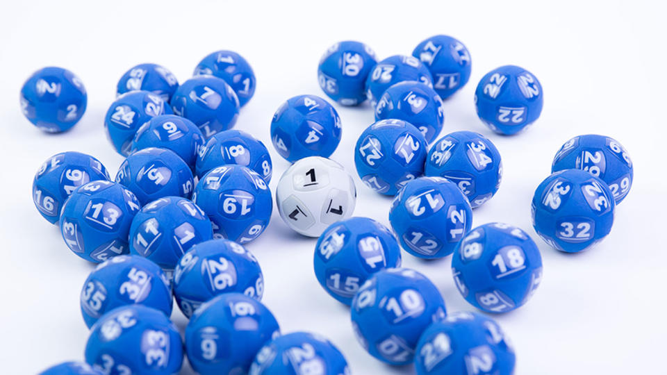 Pictured are the blue Powerball balls, which will drop in the $60 million draw on Thursday night.